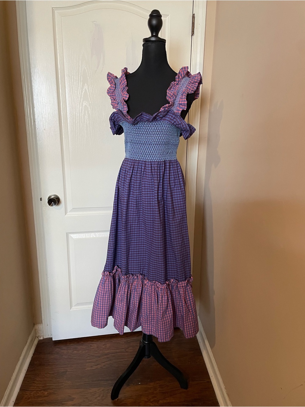 Lindsey Thornburg Queenie Smocked Gingham Midi Dress Handmade NYC Cotton Small - Picture 3 of 10
